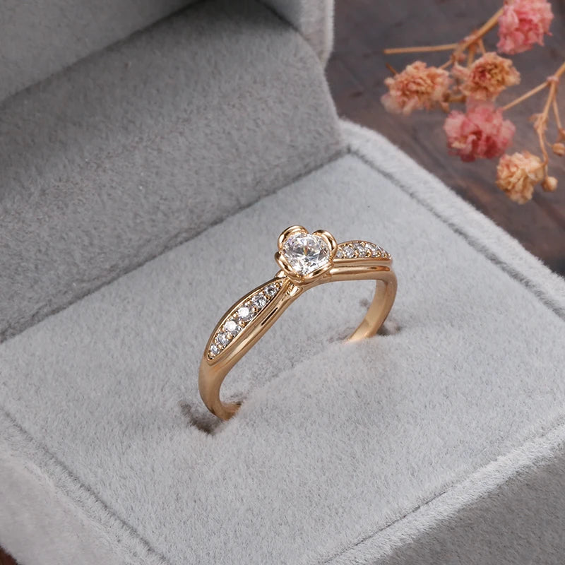 Kinel Fine Jewelry 585 Rose Gold Bride Wedding Ring Natural Zircon Finger Rings for Women Wedding Jewelry Crystal Gift