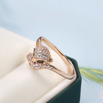 Kinel Hot Cute Fox Ring for Women 585 Rose Gold Black Natural Zircon Ring Fashion Vintage Animal Jewelry