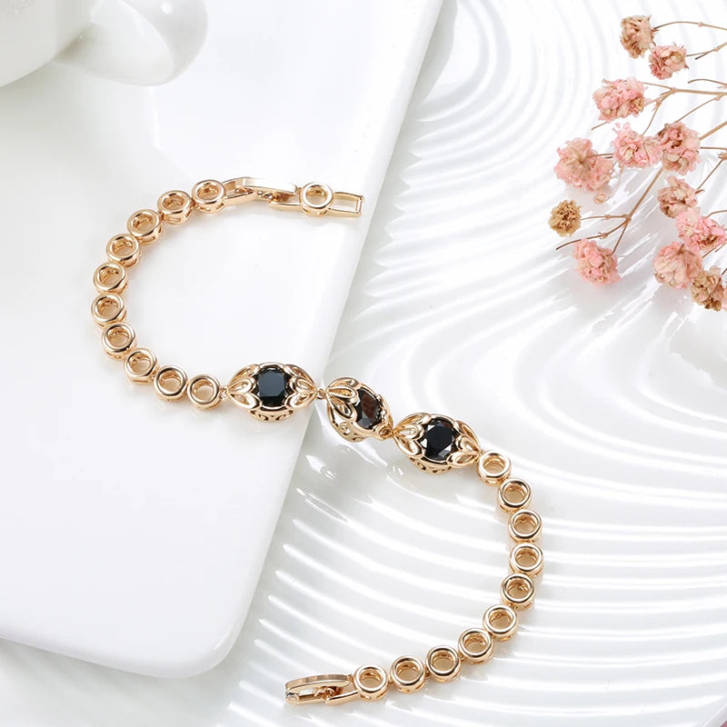 Kinel Fashion Ethnic Bride Black Natural Zircon Bracelet For Women Luxury 585 Rose Gold Vintage Wedding Fine Jewelry 2021 New