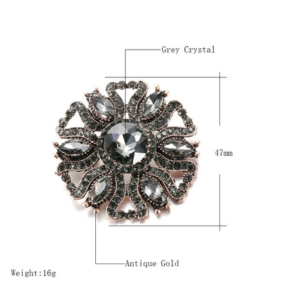 Kinel Vintage White Crystal Flower Turkish Brooch Pin For Women Gold Plating Arabesque Rhinestone Brooch Lapel Scarf Broches