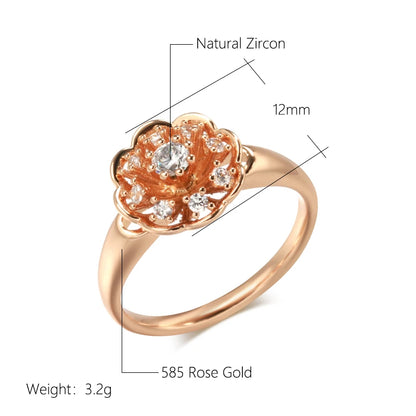 Kinel New 585 Rose Gold Daily Vintage Jewelry Crystal Flower Wedding Rings for Women Micro wax inlay Natural Zircon Ring