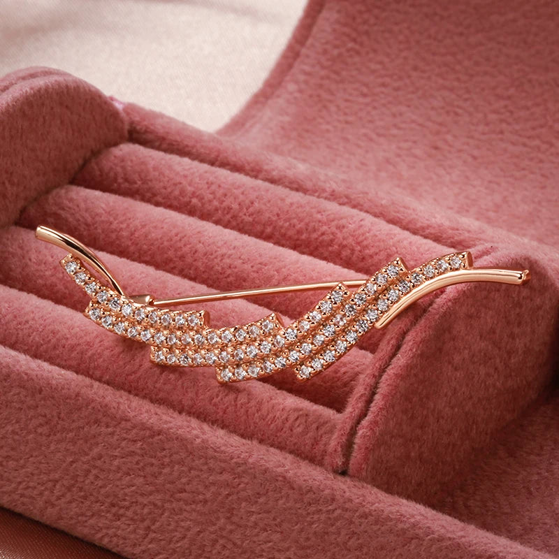 Kinel New 585 Rose Gold Fine Brooch for Women Creative Fashion Wedding Jewelry Unique Hollow Natural Zircon Boutonniere 2022 Hot