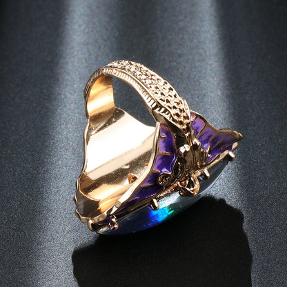 Kinel Hot Purple Enamel Colorful Stone Big Ring For Women Fashion Gold Mermaid Queen Ring Engagement Party Jewelry Drop Shipping