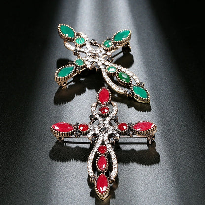 Kinel New Arrival Antique Gold Baroque Cross Brooch For Women Fashion Rhinestone Brooches Pin Vintage Wedding Jewelry Gift