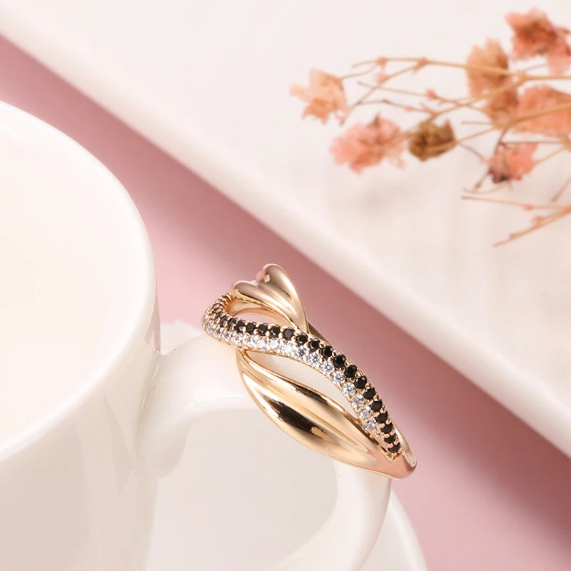 Kinel Hot Natural Zircon Wave Ring 585 Rose Gold Fine Hollow Ethnic Wedding Rings for Women Beach Party Vintage Jewelry 2021 New