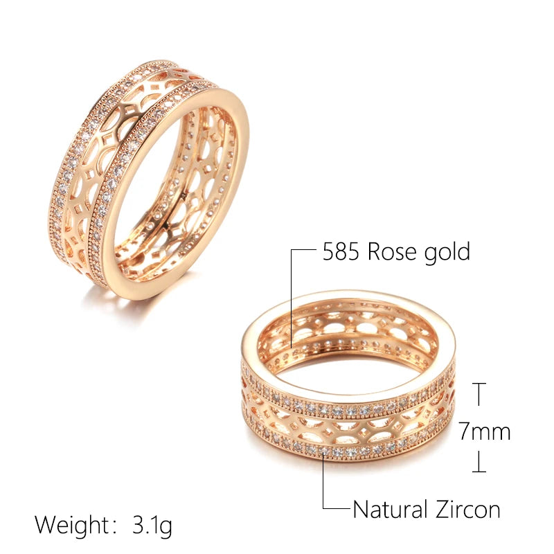 Kinel New 585 Rose Gold Ethnic Bride Ring for Women Micro Inlay Double Row Natural Zircon Hollow Flower Rings Wedding Jewelry