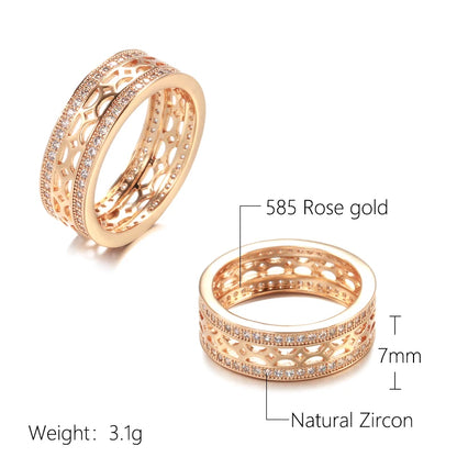 Kinel New 585 Rose Gold Ethnic Bride Ring for Women Micro Inlay Double Row Natural Zircon Hollow Flower Rings Wedding Jewelry