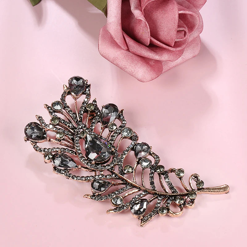 Kinel Vintage Gray Crystal Flower Turkish Brooch Pin For Women Gold Plating Arabesque Rhinestone Brooch Lapel Scarf Broches