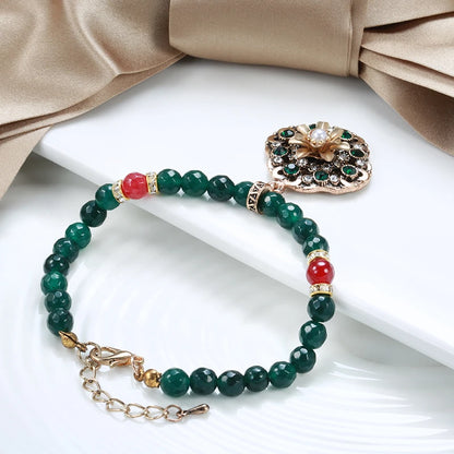 Kinel Fashion Ethnic Bride Bracelet For Women Luxury 585 Zinc Alloy Green Natural Stone Bracelets Fine Vintage Wedding Jewelry