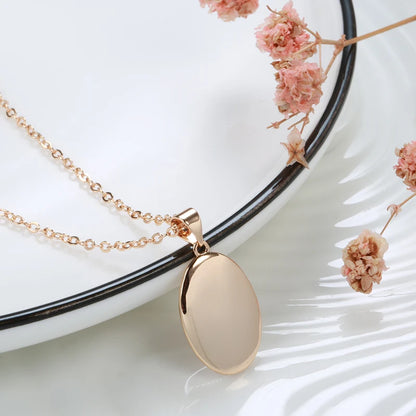 Kinel Hot Simple Oval Glossy Pendant Necklace Fashion 585 Rose Gold Color Women Charm Pendant High Quality Daily Fine Jewelry