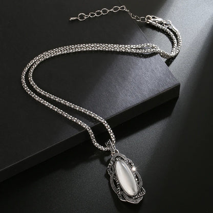 Kinel Top Quality Boho Black Stone Necklace Tibetan Silver Mosaic AAA Gray Crystal Big Oval Necklace For Women Vintage Jewelry