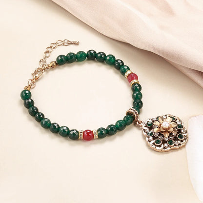 Kinel Fashion Ethnic Bride Bracelet For Women Luxury 585 Zinc Alloy Green Natural Stone Bracelets Fine Vintage Wedding Jewelry