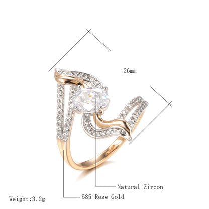 Kinel New Natural Zircon Flowers Rings 585 Rose Gold Micro-wax Inlay Zircon Women Rings Fashion Wedding Fine Jewelry