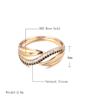 Kinel Hot Natural Zircon Wave Ring 585 Rose Gold Fine Hollow Ethnic Wedding Rings for Women Beach Party Vintage Jewelry 2021 New