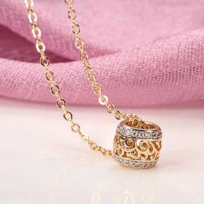 Kinel Luxury Hollow Flower Necklace Micro-wax Inlay Natural Zircon 585 Rose Gold Round Long Pendants Women Fine Fashion Jewelry