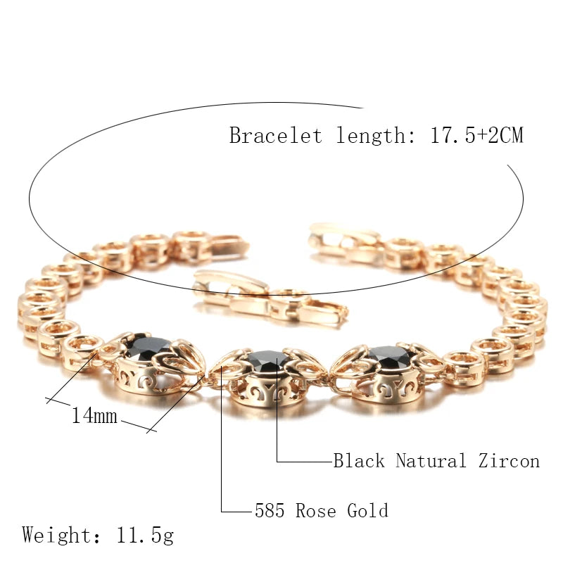 Kinel Fashion Ethnic Bride Black Natural Zircon Bracelet For Women Luxury 585 Rose Gold Vintage Wedding Fine Jewelry 2021 New