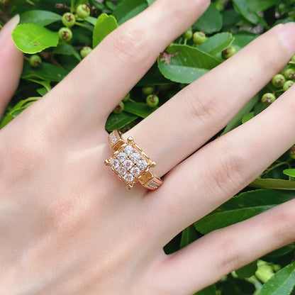 Kinel Luxury 585 Rose Gold Ethnic Bride Wedding Big Ring Fine Crystal Flower Natural Zircon Rings for Women Vintage Jewelry