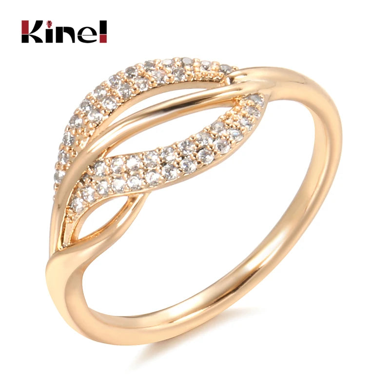 Kinel Fashion Natural Zircon Rings for Women 585 Rose Gold Leaf Ring Luxury Vintage Wedding Jewelry