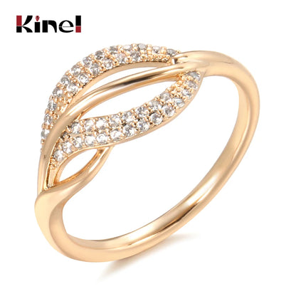 Kinel Fashion Natural Zircon Rings for Women 585 Rose Gold Leaf Ring Luxury Vintage Wedding Jewelry