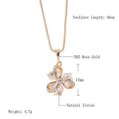 Kinel Hot Crystal Flower Pendant Necklace For Women 585 Rose Gold Color Natural Zircon Accessories Daily Fine Ethnic Jewelry