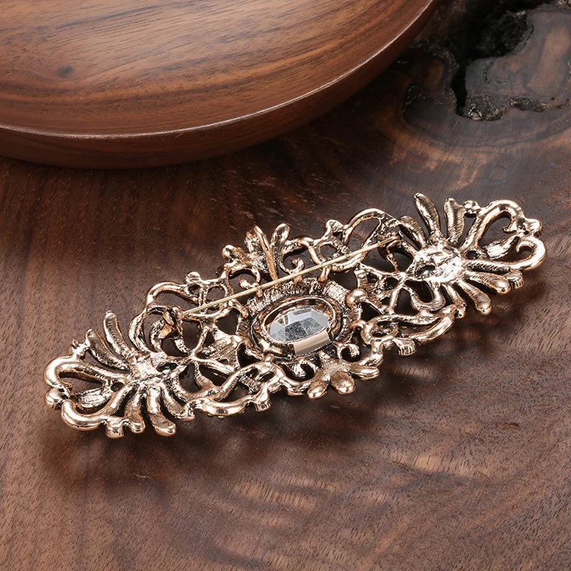 Kinel Hot Gray Crystal Flower Brooch Pin For Women Antique Gold Ethnic Pattern Big Brooch Lapel Scarf Broches Vintage Jewelry