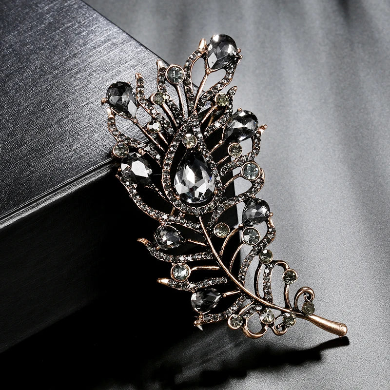 Kinel Vintage Gray Crystal Flower Turkish Brooch Pin For Women Gold Plating Arabesque Rhinestone Brooch Lapel Scarf Broches