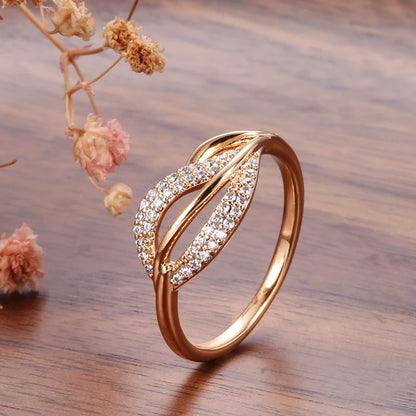 Kinel Fashion Natural Zircon Rings for Women 585 Rose Gold Leaf Ring Luxury Vintage Wedding Jewelry