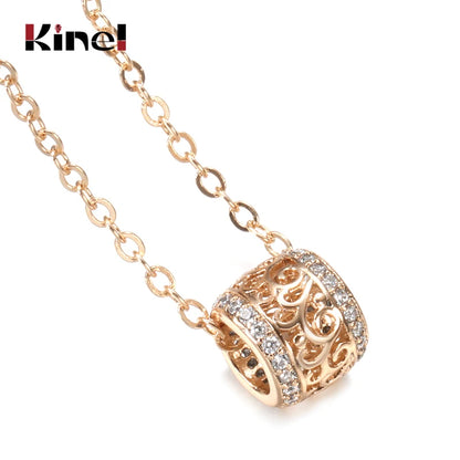 Kinel Luxury Hollow Flower Necklace Micro-wax Inlay Natural Zircon 585 Rose Gold Round Long Pendants Women Fine Fashion Jewelry