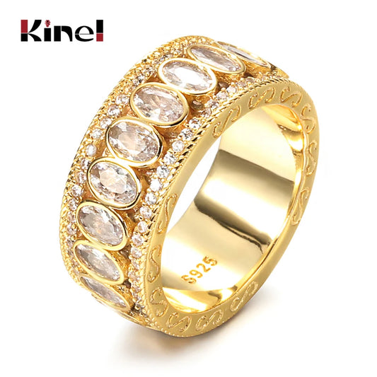 Kinel New Men Ring 2022 Fashion Boho 585 Gold Single Row Cut Zircon Finger Knuckle Rings for Women Vintage Wedding Jewelry