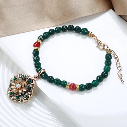 Kinel Fashion Ethnic Bride Bracelet For Women Luxury 585 Zinc Alloy Green Natural Stone Bracelets Fine Vintage Wedding Jewelry