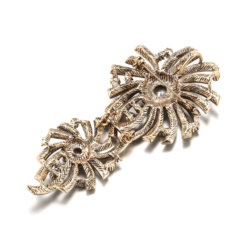 Kinel Hot Gray Crystal Flower Brooch Pin For Women Antique Gold Arabesque Rhinestone Brooch Lapel Scarf Broches Vintage Jewelry