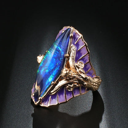 Kinel Hot Purple Enamel Colorful Stone Big Ring For Women Fashion Gold Mermaid Queen Ring Engagement Party Jewelry Drop Shipping