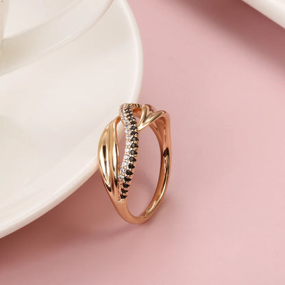 Kinel Hot Natural Zircon Wave Ring 585 Rose Gold Fine Hollow Ethnic Wedding Rings for Women Beach Party Vintage Jewelry 2021 New