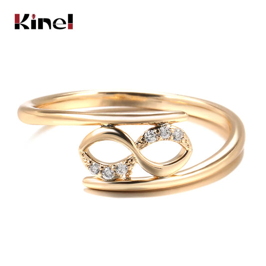 Kinel Hot Simple Bridal Wedding Ring 585 Rose Gold Micro-wax Inlay Natural Zircon Ring for Exquisite Vintage Jewelry 2021 New