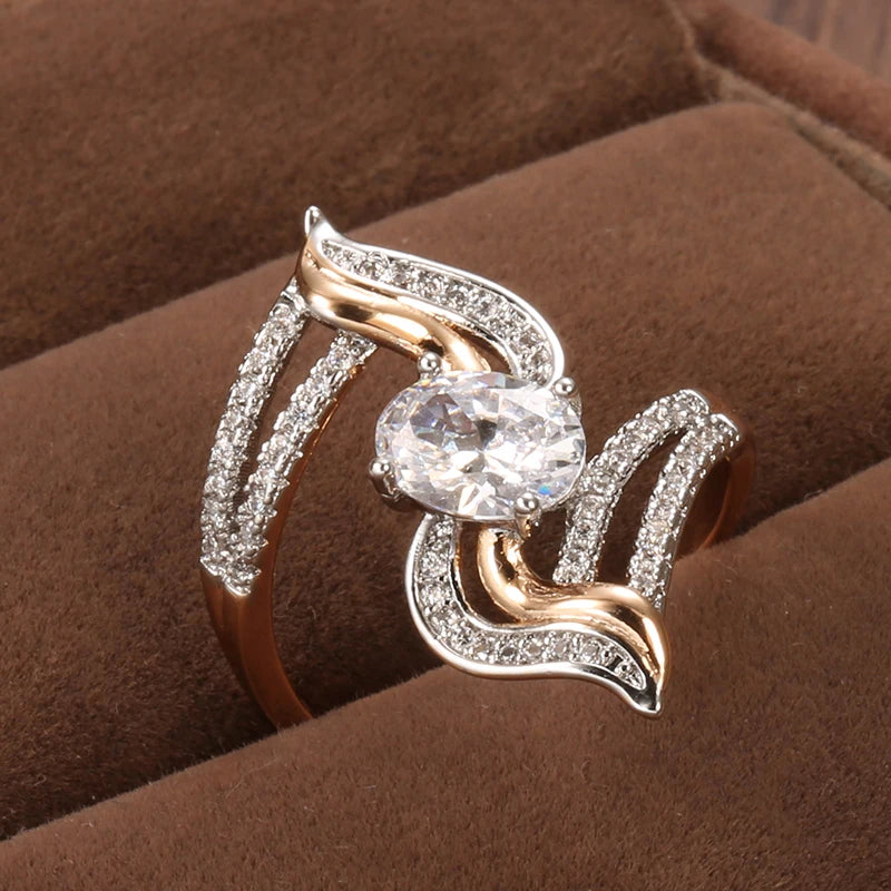 Kinel New Natural Zircon Flowers Rings 585 Rose Gold Micro-wax Inlay Zircon Women Rings Fashion Wedding Fine Jewelry