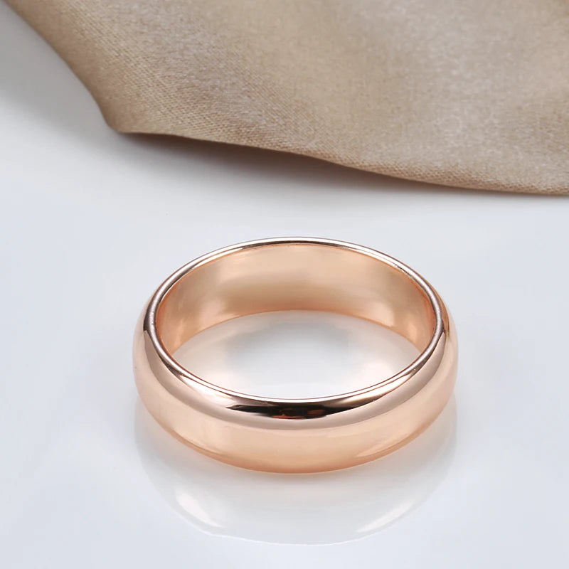 Kinel Hot Fashion Glossy Men Ring 585 Rose Gold Simple Round Ring For Women High Quality Daily Fine Jewelry