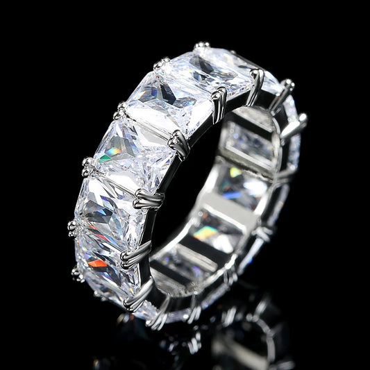 Kinel Hot Eternity Promise Crystal Ring AAA Cz Zircon Engagement Wedding Band Rings for Women Men Finger Party Fashion Jewelry