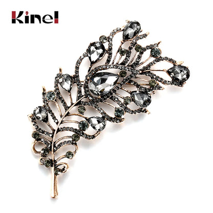 Kinel Vintage Gray Crystal Flower Turkish Brooch Pin For Women Gold Plating Arabesque Rhinestone Brooch Lapel Scarf Broches