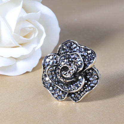 Kinel Luxury Gift Black Rose Flower Big Ring Unique Retro Crystal Rhinestone Rings For Women Fashion Vintage Jewelry 2018 New