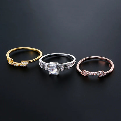 Kinel Fashion 585 Rose Gold Bridal Wedding Ring Sets Shiny Square Natural Zircon Engagement Jewelry