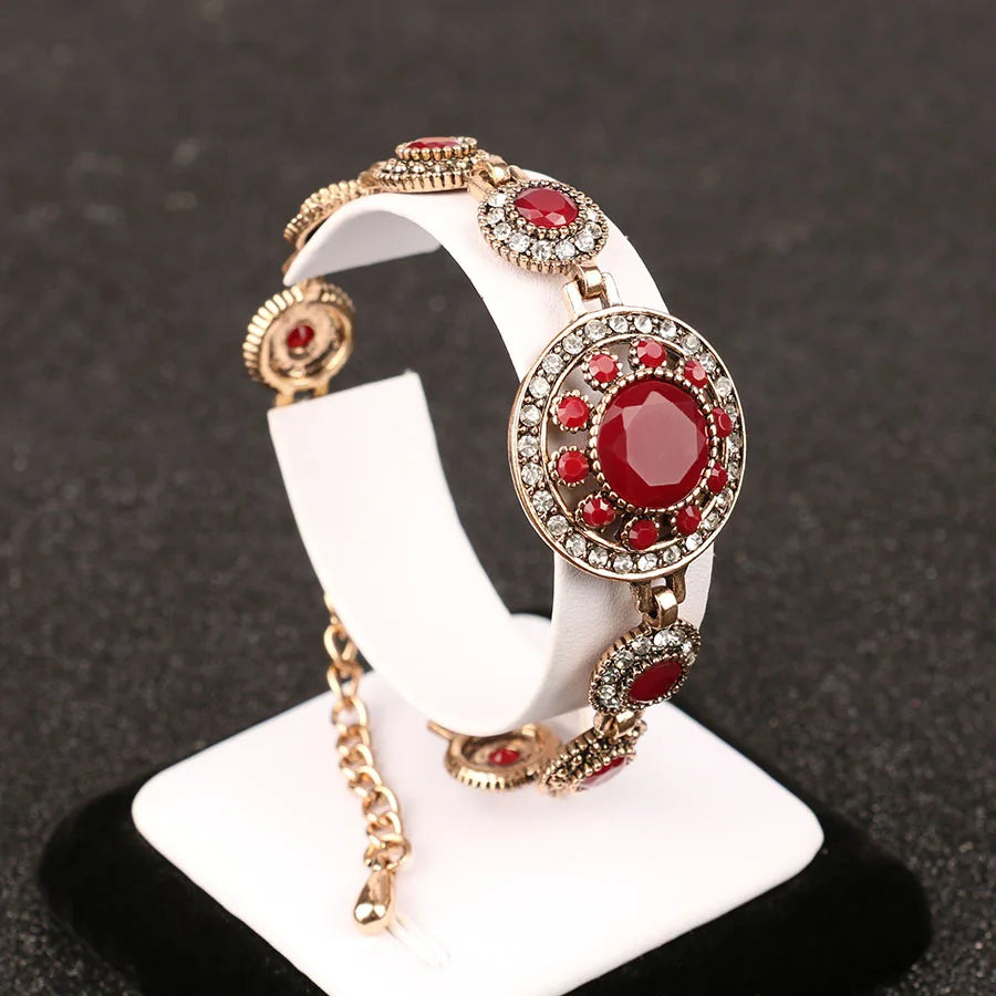 Hot 2021 Bohemian Bracelets For Women Tibetan Alloy Red Resin Gold Color Bangle Retro Turkey Royal Jewelry