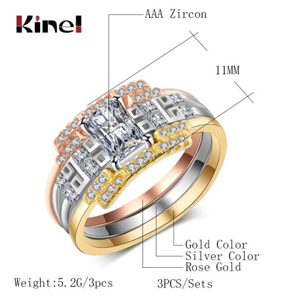 Kinel Fashion 585 Rose Gold Bridal Wedding Ring Sets Shiny Square Natural Zircon Engagement Jewelry