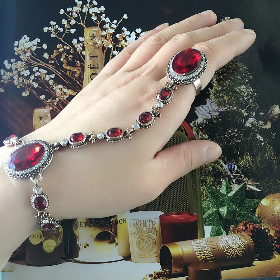 New 2021 Red Glass Bracelets For Women From India Jewelry Gold Color White Crystal Oval Glass Accessories