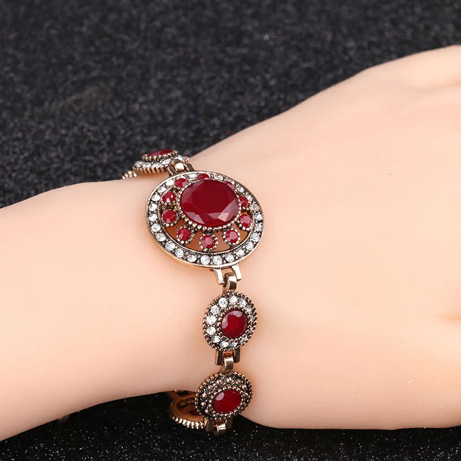 Hot 2021 Bohemian Bracelets For Women Tibetan Alloy Red Resin Gold Color Bangle Retro Turkey Royal Jewelry