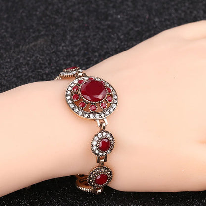 Hot 2021 Bohemian Bracelets For Women Tibetan Alloy Red Resin Gold Color Bangle Retro Turkey Royal Jewelry