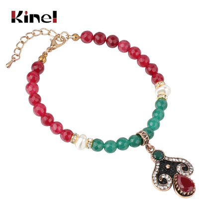 Kinel Retro DIY Handmade Jewelry Natural Stone Charm Bracelet Women Strand Yoga Chakra Prayer Mala Buddha Bracelet