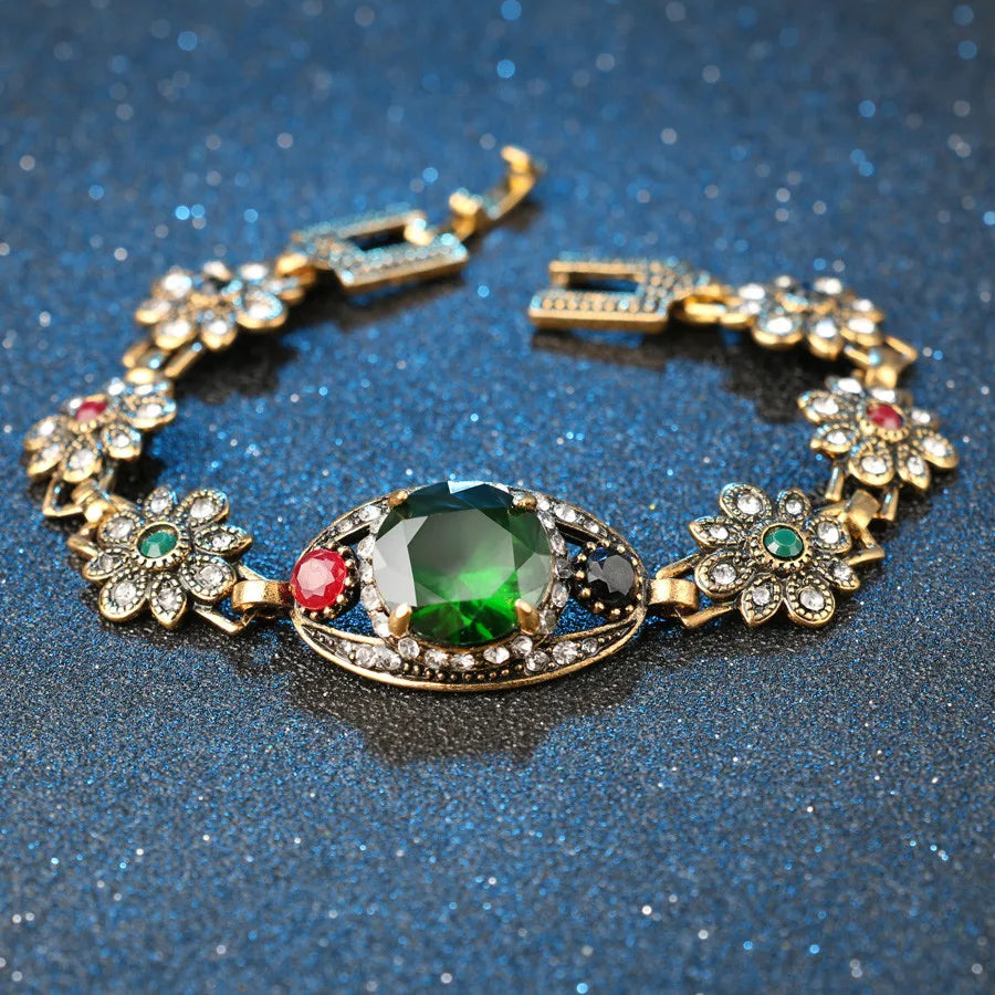 High Quality 2015 Fashion Gold Color Bridesmaid Green Jewelry Sets 2 Pieces Of  Earring Bracelet For Women