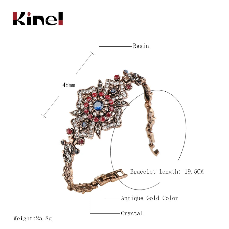 Kinel Fashion Women Hollow Flower Bangle Antique Gold Caucasus Ethnic Wedding Bracelet Turkish Jewelry Indian Festival Gifts