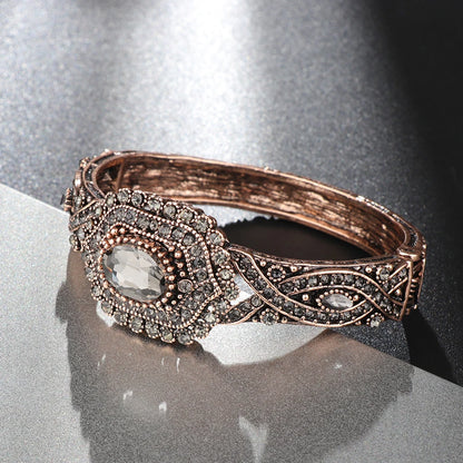 Kinel Full Gray Crystal Bohemia Bracelet Bangle For Women Antique Gold Turkey Ethnic Flower Cuff Brazalete Vintage Jewelry