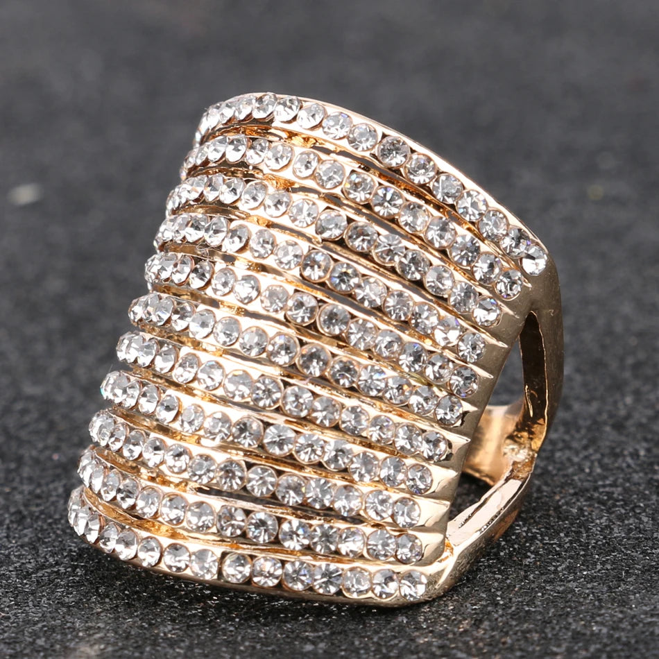 Senior Jewelry Covered With Austrian Crystal Gold Ring Hyperbole Rings For Women Gift Free Shipping